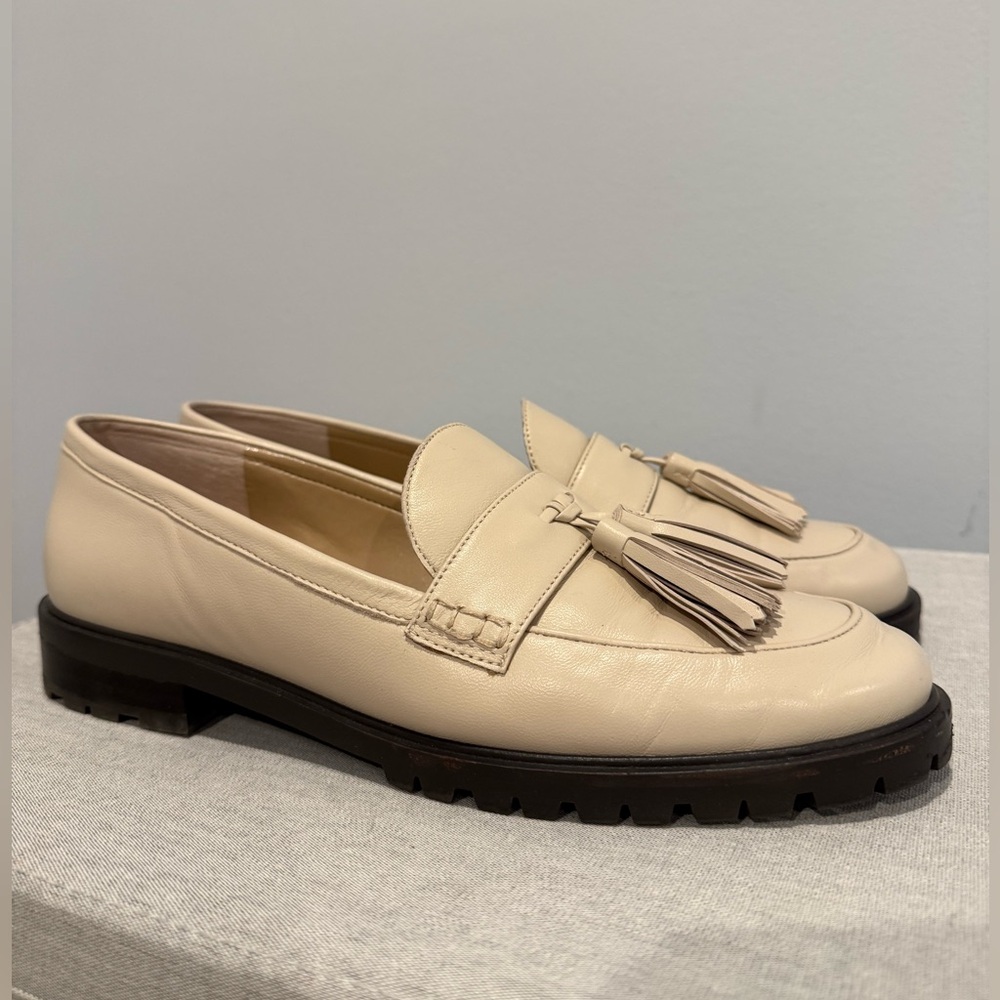 Beige Leather Tassel Loafers - Picture 5 of 9